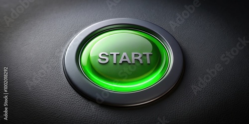 Green start button on dark background symbolizing beginning or initiation, start, push, beginning, initiation, launch