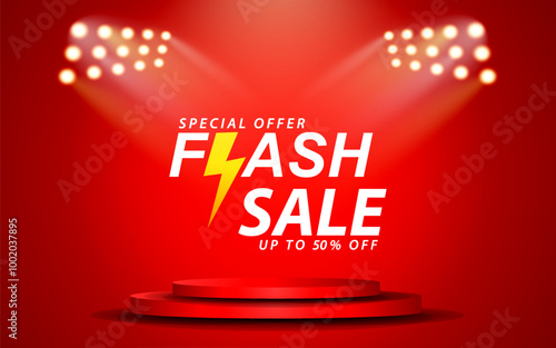 special offer flash sale discount template banner with blank space 3d podium for product sale