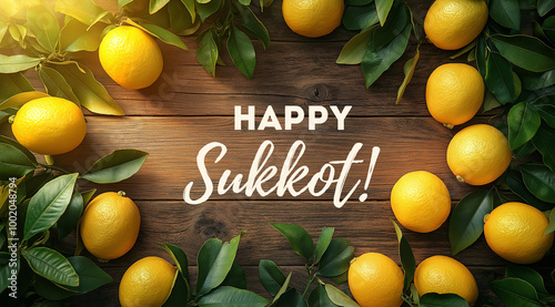 Festive card with fresh lemons for Sukkot, created with Generative AI technology.