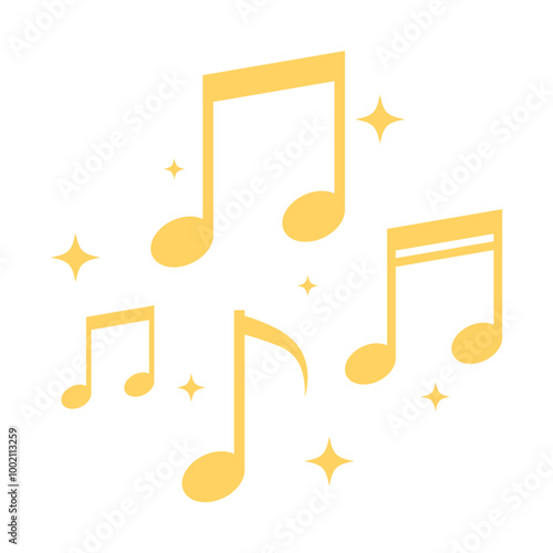 Yellow music note border clipart with sparkle flat illustration