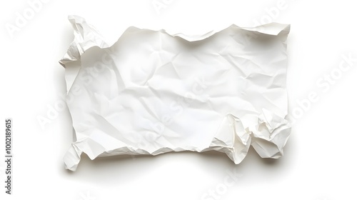 Crumpled and Torn Sheet of Paper Isolated on Plain White Background with Texture and Wrinkles Depicting Abandoned Office Document or Discarded Drawing