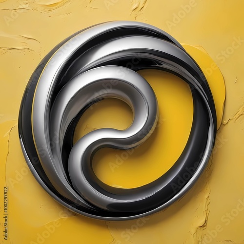 Abstrack illustration of a black and silver pyton on yellow background. Generate AI