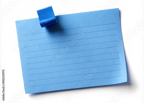 Bright blue note secured with sticky tape on a clean white background. Ideal for jotting down reminders, messages,