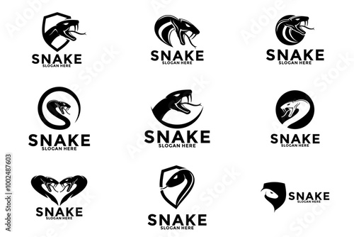 Set of Snake logo design vector, Angry Snake vector logo collections