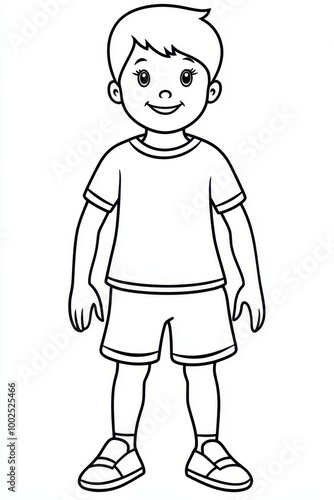 a boy in shorts and t - shirt coloring page