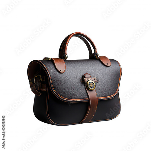 Elegant Dark Brown Leather Handbag with Top Handle and Brass Hardware