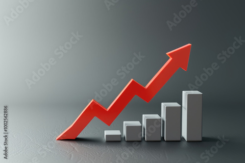 a histogram with a red arrow going up symbolizing business growth