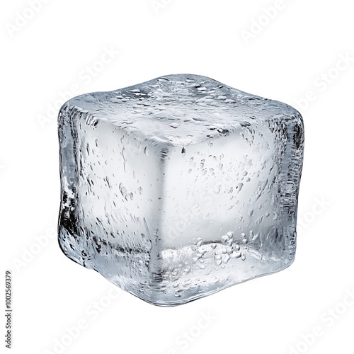 A stunningly realistic ice cube glistening under soft light in an artistic setting