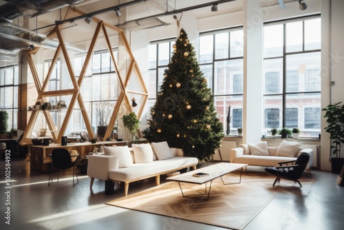 Christmas tree in a nordic deigned startup company office