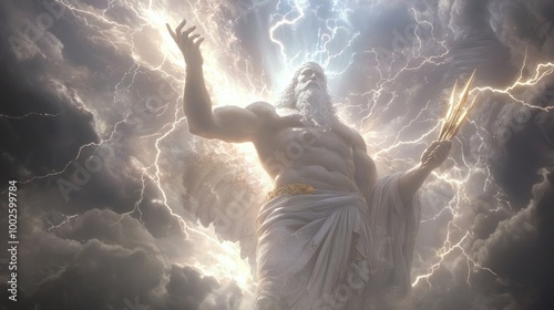 Wrath of the Thunder God - A Powerful Deity Wielding Lightning in Stormy Skies