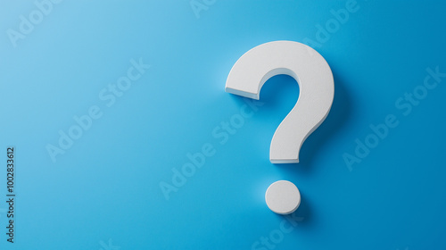 A clean and minimalistic image featuring a white question mark on a blue background, symbolizing curiosity, questions, and the pursuit of knowledge or answers.