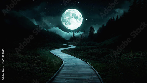 A moonlit path in a forest, leading to nowhere, aimlessness, lost in life s journey