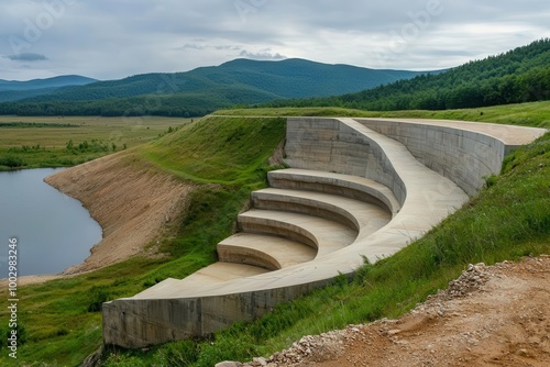 Concrete buttress dam with reinforced support to minimize the use of concrete, dam, structural engineering