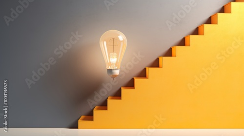 light bulb floating next to staircase minimalist