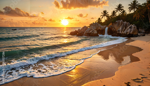 Coucher de soleil tropical sur une plage immaculée