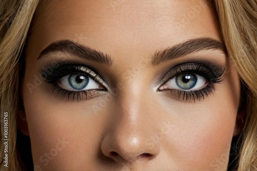 A makeup look for wide-set eyes that uses darker eyeshadow and eyeliner all around to create the illusion of closer-set eyes