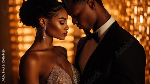 Elegant Couple in Evening Wear Experiencing Intimate and Romantic Moment