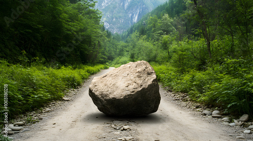 A heavy boulder in front of a narrow path, symbolizing obstacles in emotional healing. Emotional obstacles.