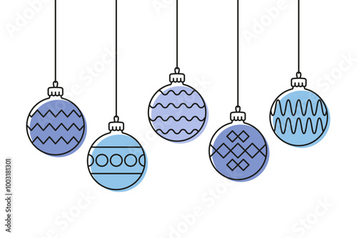 Hanging Christmas tree balls. Colored outline linear silhouette. Editable strokes. Front side view. Vector simple flat graphic illustration. Isolated object on white background. Isolate.