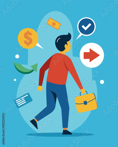 A person s back on unnecessary expenses using the extra money to pay off outstanding debts and improve their credit score.. Vector illustration