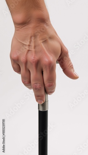 Close-up portrait of an older gentleman with wrinkled skin and graying hair gripping his worn cane amidst the growing challenge posed by our aging population