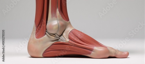 Detailed depiction of the tibialis anterior muscles within the human leg muscular system anatomy