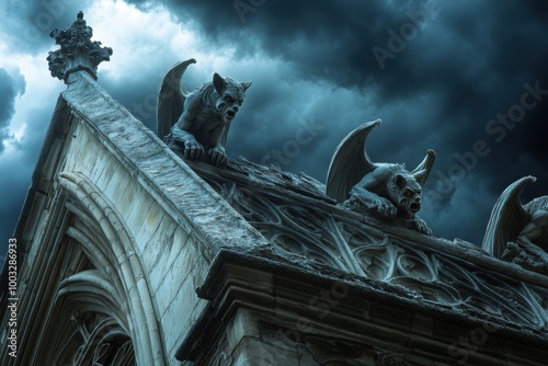 Gargoyles coming to life, with copy space