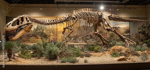 Exploring the Allosaurus skeleton at the museum, showcasing prehistoric life from New Mexico's discovery in 2004