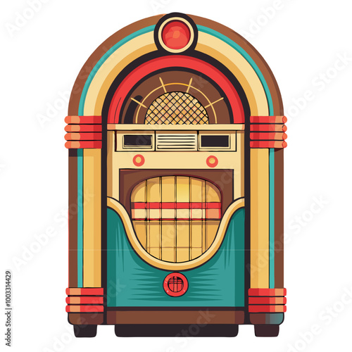 Vintage Jukebox Illustration: A vibrant illustration of a classic jukebox, capturing the nostalgia and charm of a bygone era. Perfect for adding a retro touch to your designs. 