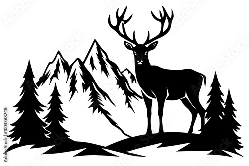 dear animal mountain silhouette vector illustration