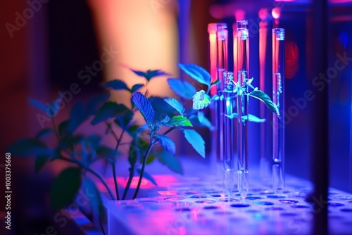 A biophysics experiment showing the interaction of light with biological molecules, studying photosynthesis and vision at the quantum level.