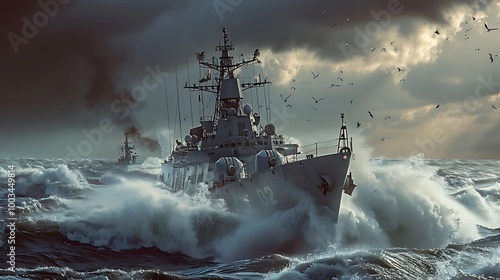 Combat ship in the sea