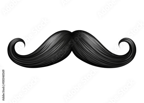 Black mustache. Gentleman curled facial hairstyle, barbershop decoration design symbol. Mustache on isolated png background.