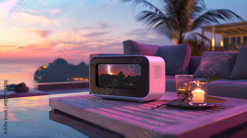 Compact projector with rechargeable battery perfect for outdoor movie nights or impromptu work presentations.