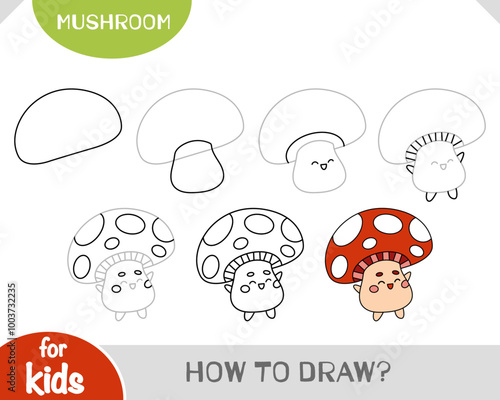 How to draw Cute character funny mushroom for children. Step by step drawing tutorial