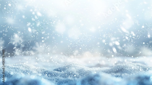 Karte für Weihnachten, weihnachtlicher Hintergrund mit Schneeflocken, winterlicher Hintergrund in Weiß und Blau mit Schnee, Platz für Copytext