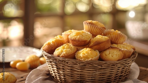 Cornmeal Cornbread Mini Corn Muffins in Basket