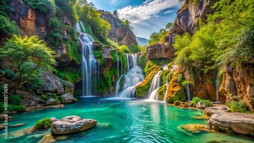 In Alanya, Turkey, the picturesque Sapadere Canyon waterfall is enveloped by lush greenery, highlighting the region's