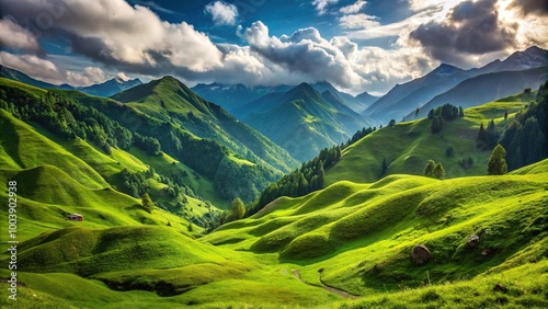 lush green mountain ground with tilted angle