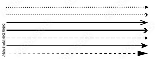 Set of long straight vector arrows