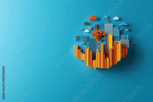 GDP analysis and economic growth strategies flat design, top view, business development theme, 3D render, vivid color scheme