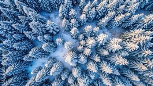 winter snow covered trees from above