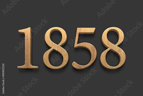 3D wooden logo of number 1858 on dark grey background.