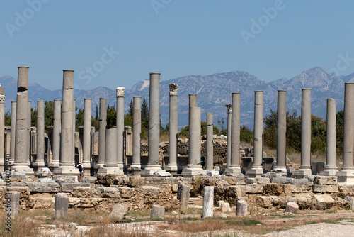 Columns in the agora in the Perge archaic site in Antalya, Turkey