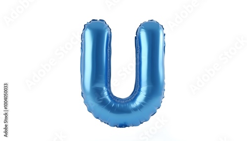 Letter U metallic blue party celebration balloon isolated on a white background