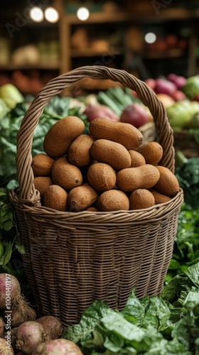 Fresh tamarind in a basket.