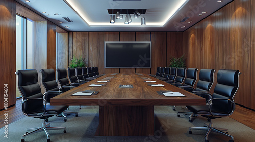 In the center is a large conference room with an impressive wooden table