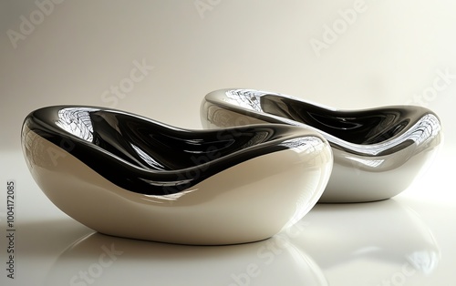 HD soft oblong objects, contemporary shapes, high contrast edges, accentuating the smoothness and curvature of geometry