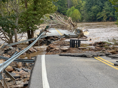 Low Water Bridge on the New River in Fries, VA destroyed by Hurricane Helene