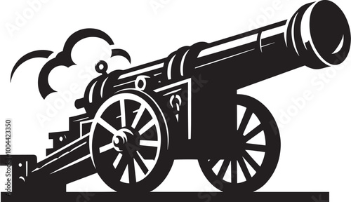 Old War Cannon silhouette vector illustration isolated on a white background